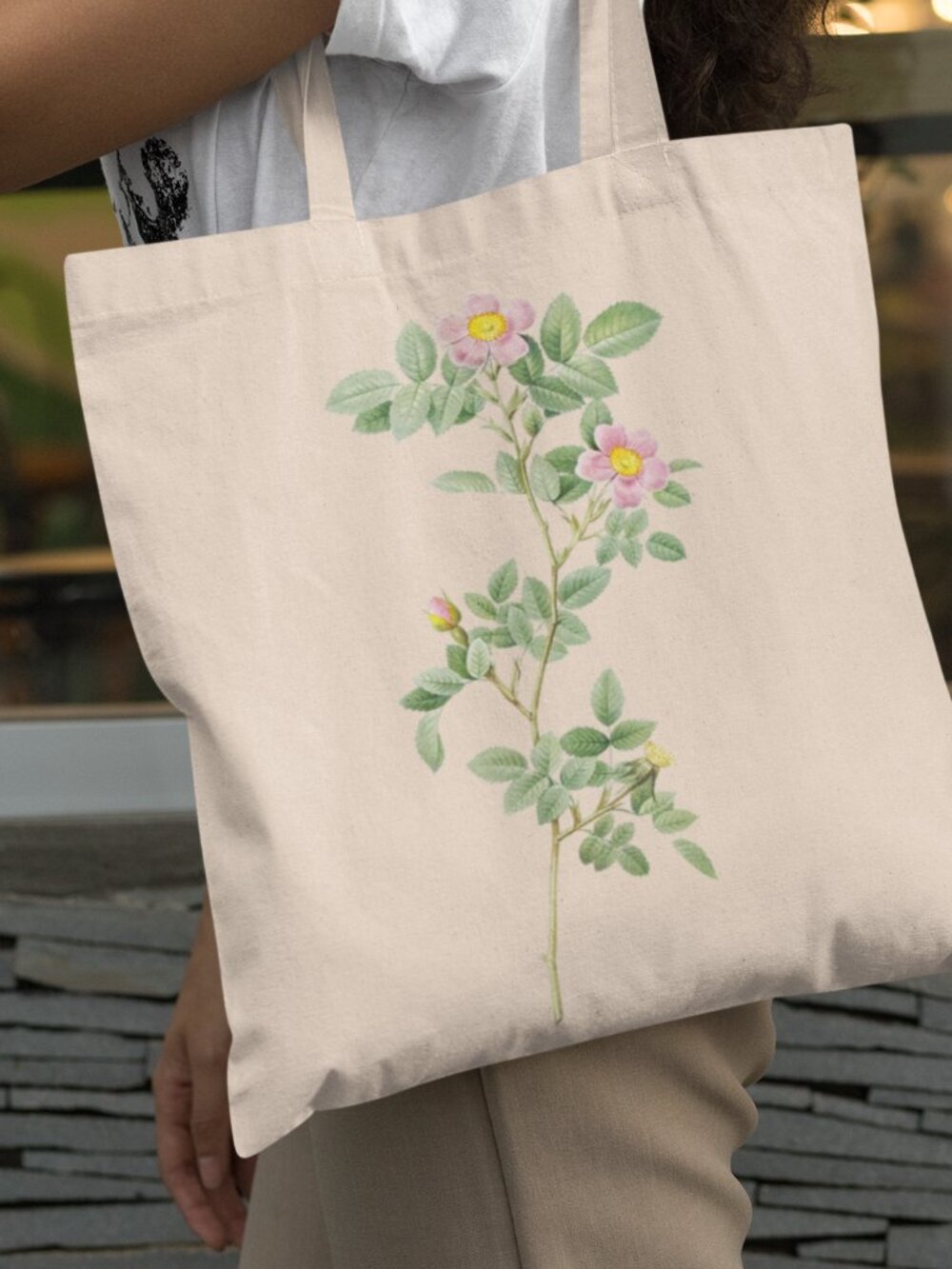 Chinaberry Vintage Floral Print Graphic Canvas Tote Bag